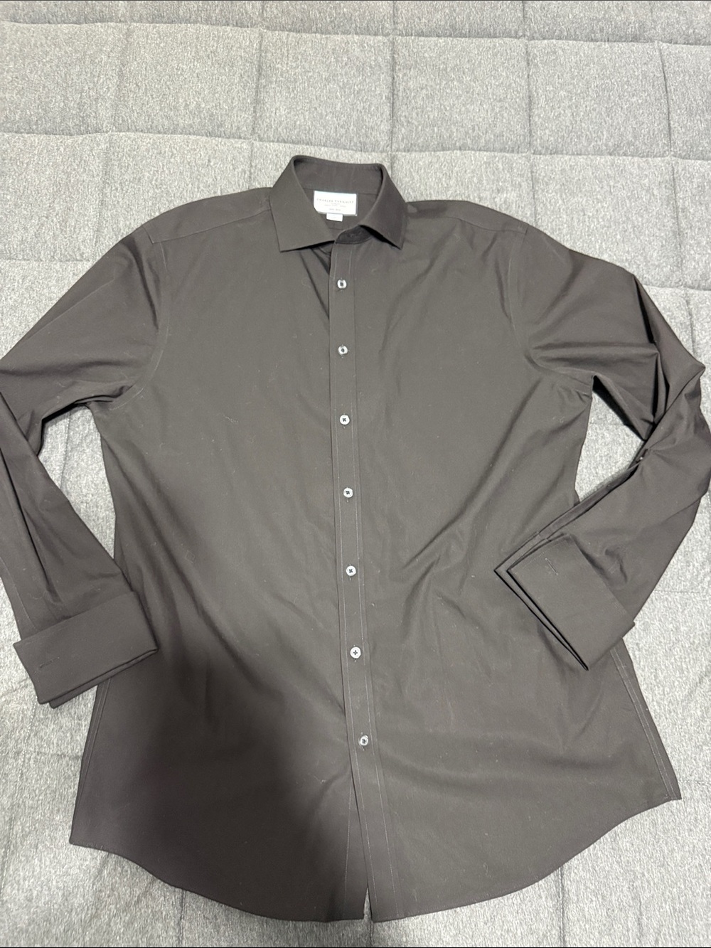 Charles Tyrwhitt Black Non-Iron Dress Shirt Slim Fit French Cuff 17 / 35 in
